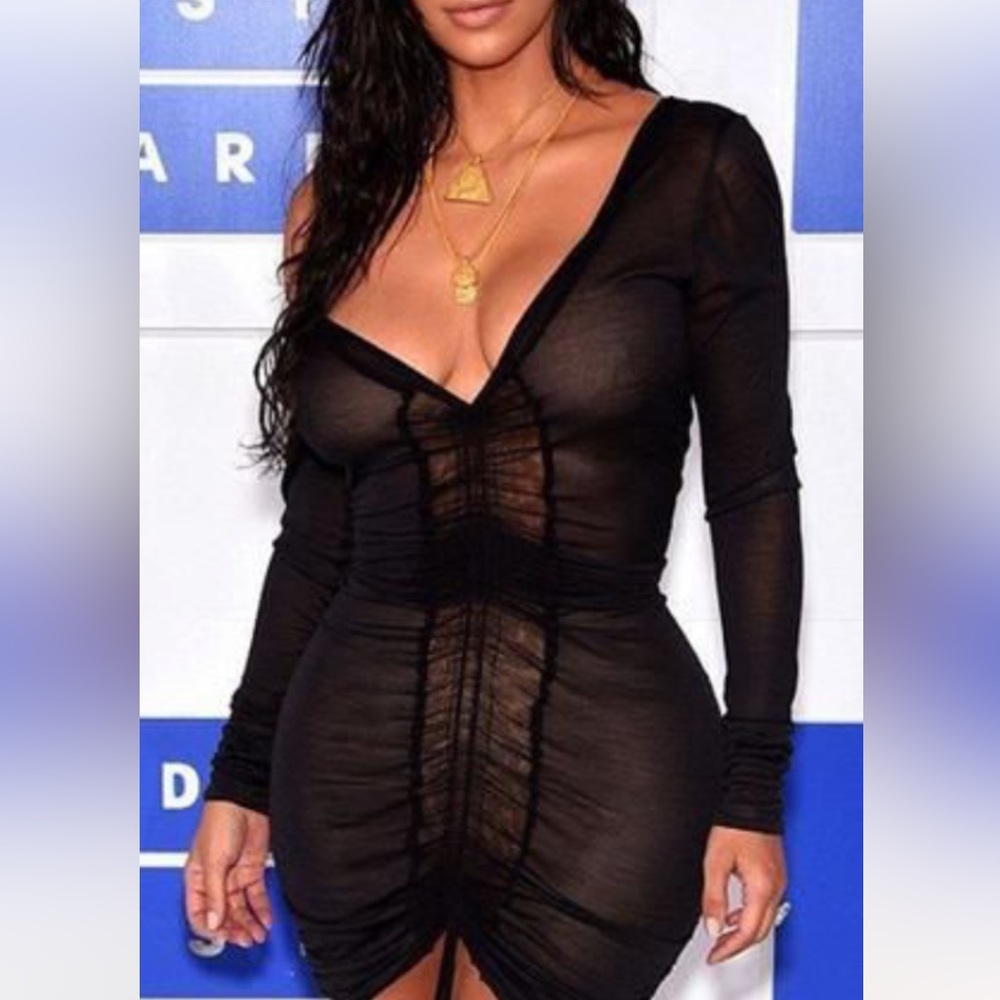 Black mesh Ruched Bodycon Dress